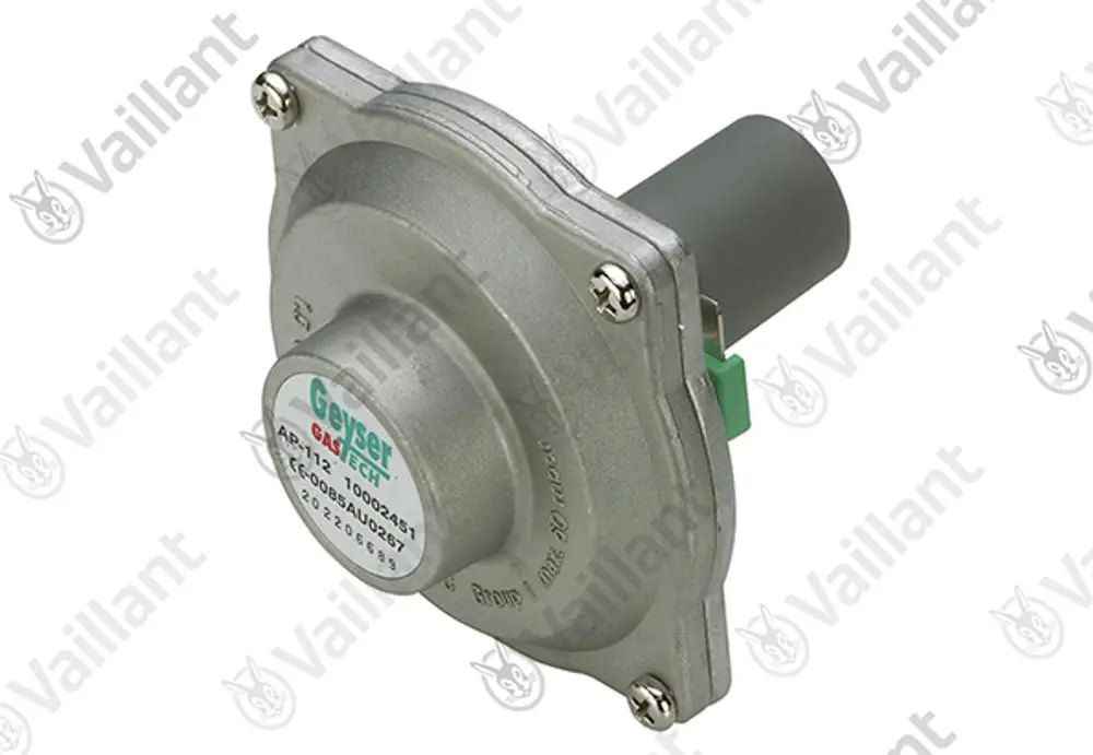 Vaillant Servoventil mit metallischem Gehäuse und elektrischer Anschlussschnittstelle, verwendet in Heizungs- oder Gasgeräten zur Steuerung des Gasflusses.